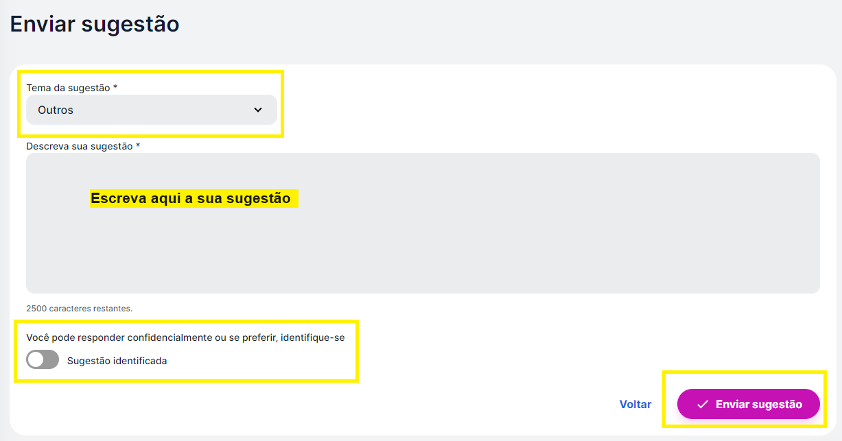 Como enviar, visualizar e responder as sugestões?