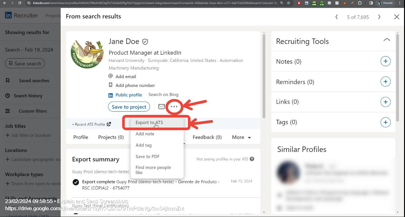 RSC | Tutorial de exportación de persona candidata - LinkedIn