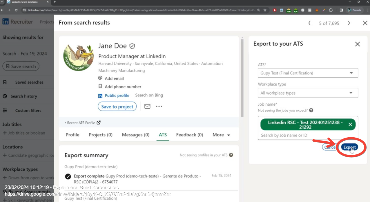RSC | Tutorial: Export Candidate Feature - LinkedIn