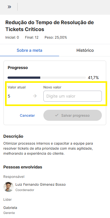 How do I update the progress of my goals?
