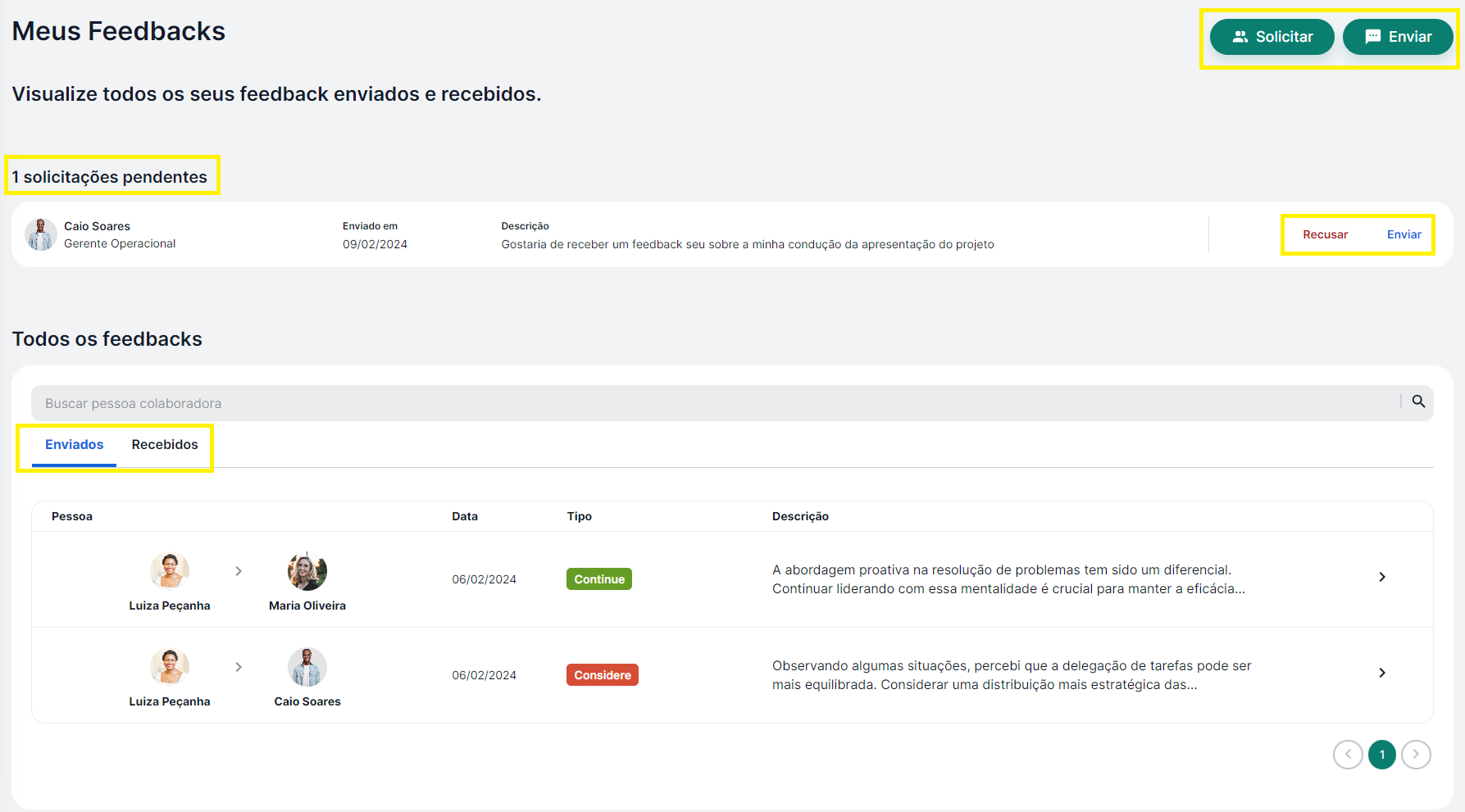 Como enviar e solicitar feedbacks?